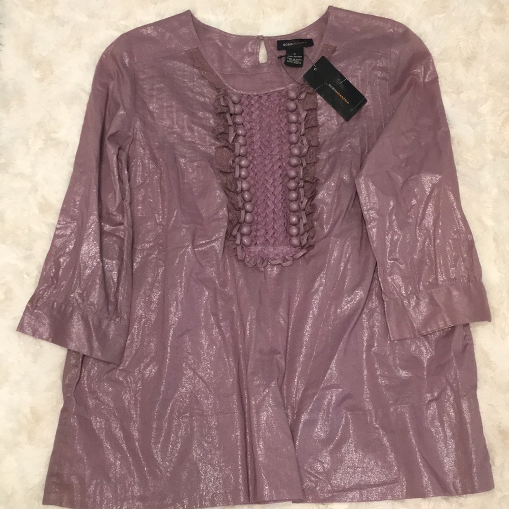 NWT BCBGMaxAzria Metallic Peasant Top